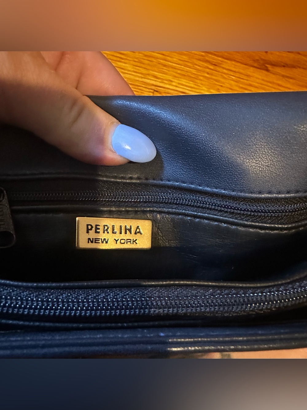 Perlina Navy Blue Crossbody LeatherBag - Picture 6 of 10